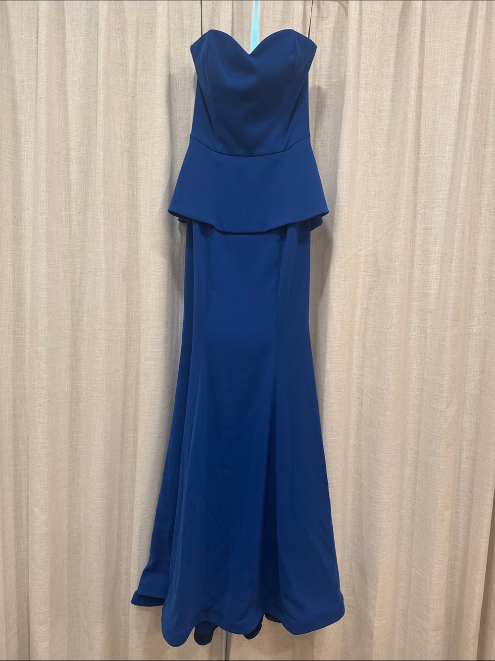 Nicole Bakti Cobalt Blue Strapless Peplum Gown